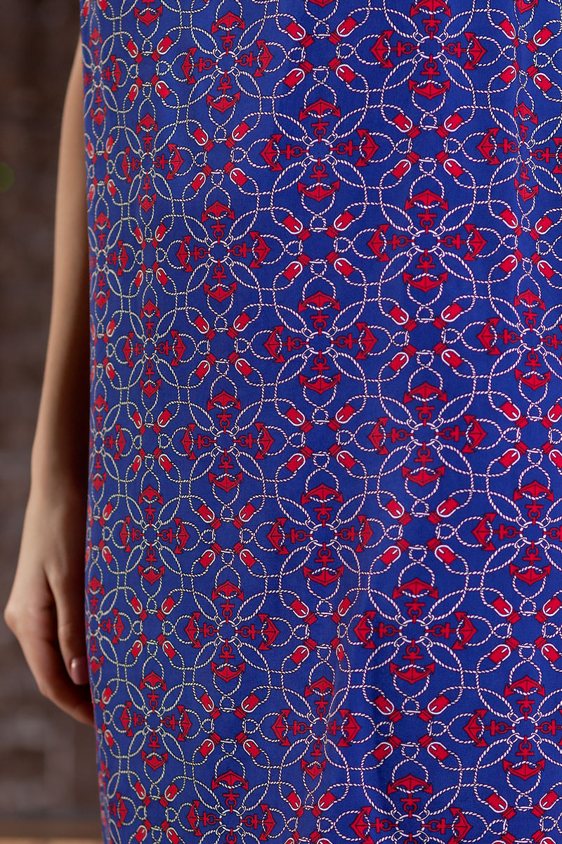 Фото товара 9032, синее платье в цветочек без рукавов