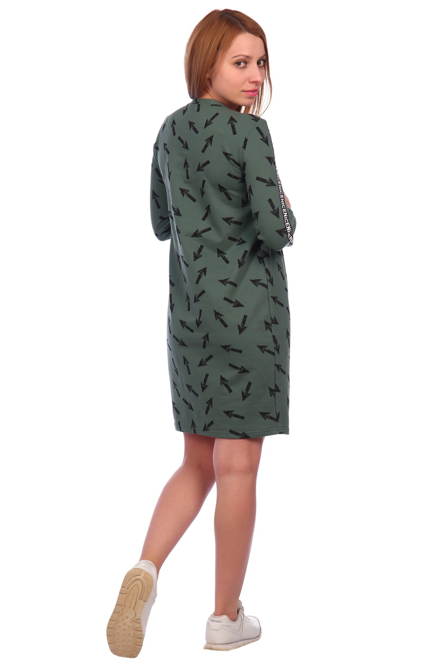 Фото товара 18379, зеленое платье со стрелками